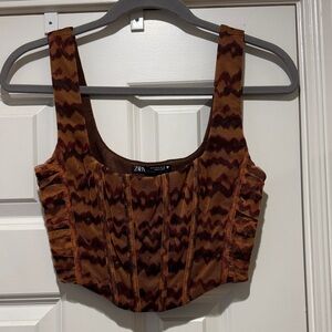 Zara Brown and Black Patterned Crop Top